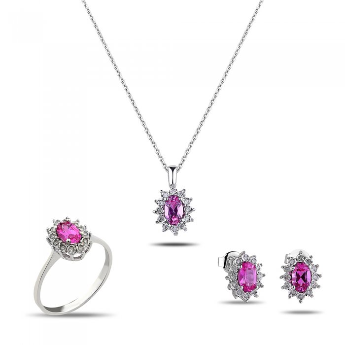 2,46 Karat Pırlantalı Pink Safir Takım