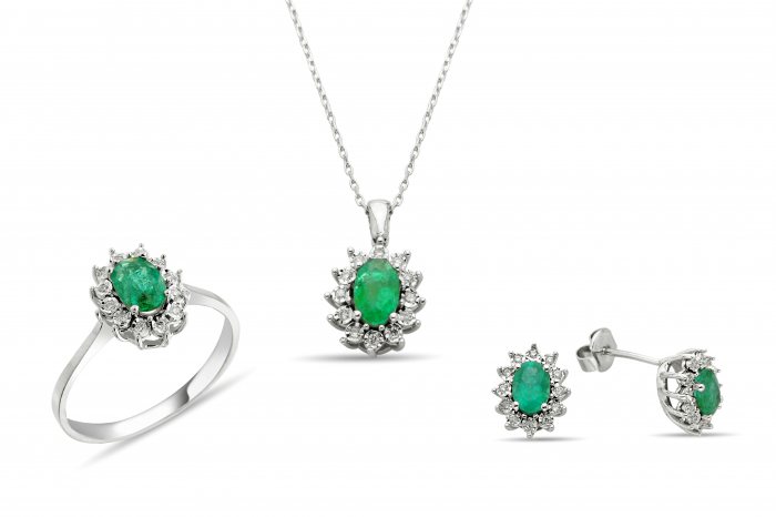 2,13 Karat Pırlantalı Natural Zümrüt Takım