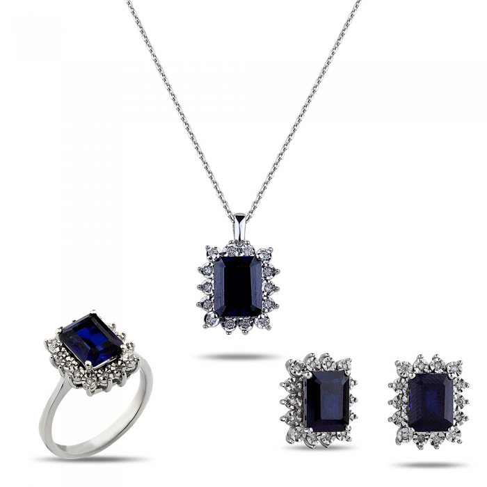 12,95 Karat Pırlantalı Natural Safir Takım