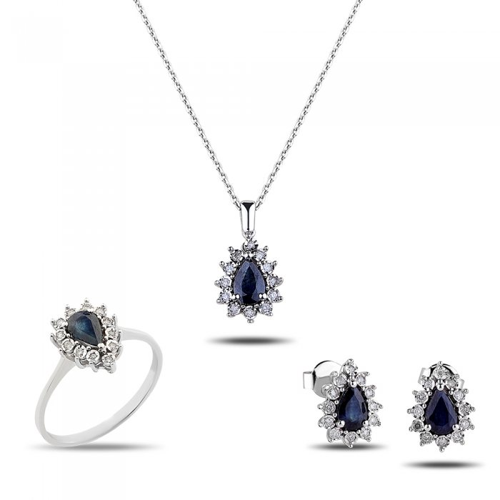 2,16 Karat Pırlantalı Natural Safir Takım